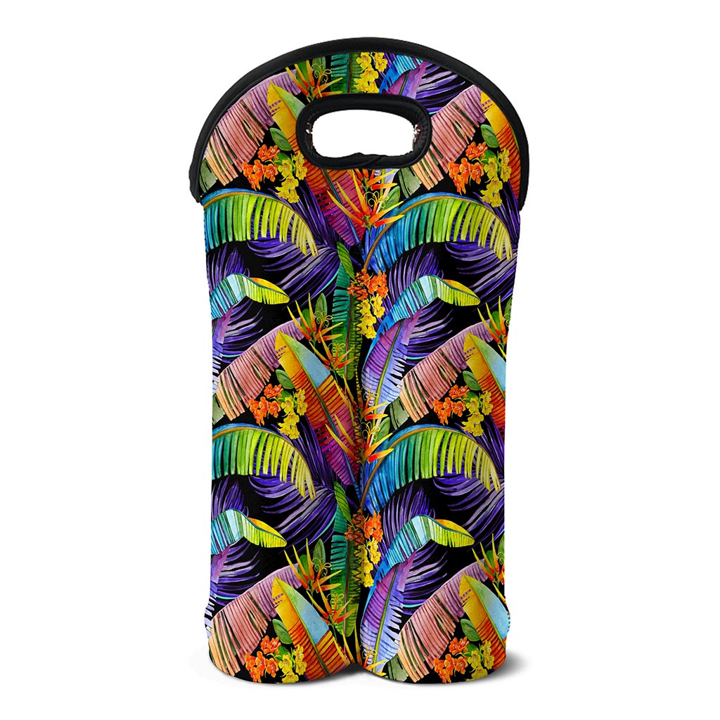 Colorful Leaves Tropical Pattern Print Double Neoprene Wine Tote