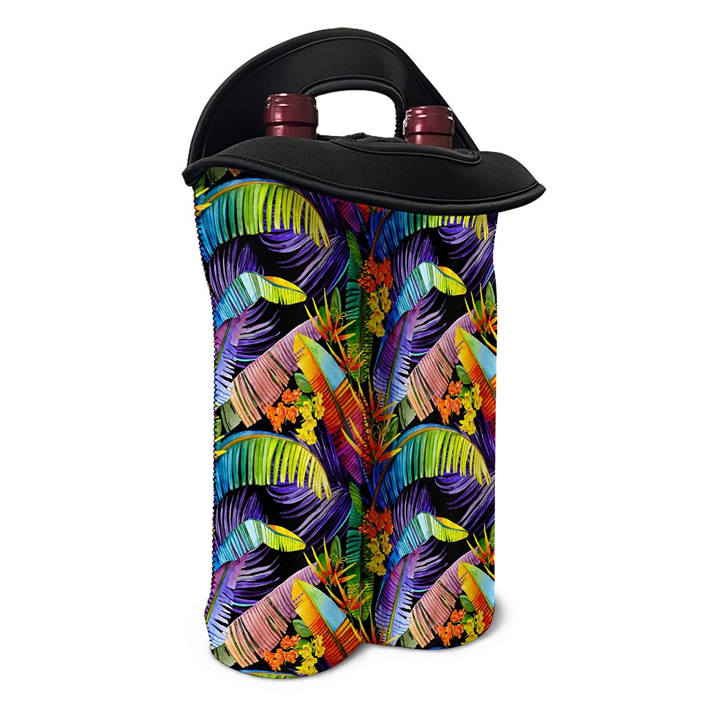 Colorful Leaves Tropical Pattern Print Double Neoprene Wine Tote