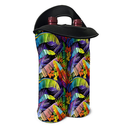 Colorful Leaves Tropical Pattern Print Double Neoprene Wine Tote