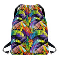 Colorful Leaves Tropical Pattern Print Drawstring Backpack