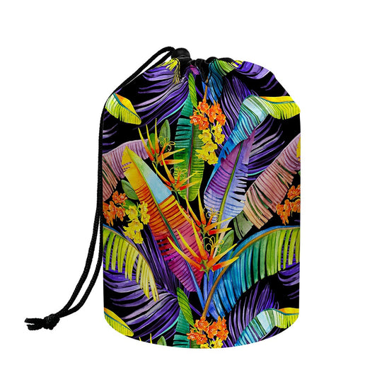 Colorful Leaves Tropical Pattern Print Drawstring Makeup Bag
