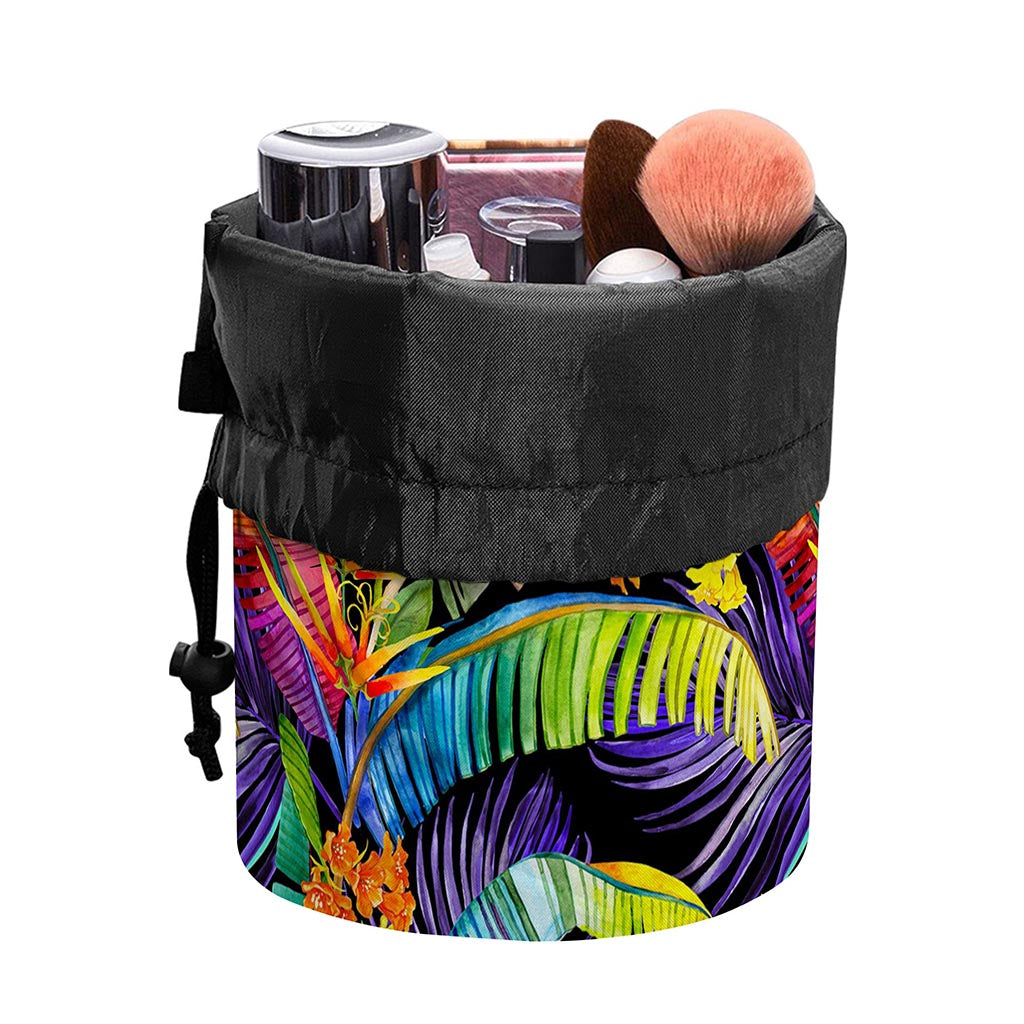 Colorful Leaves Tropical Pattern Print Drawstring Makeup Bag