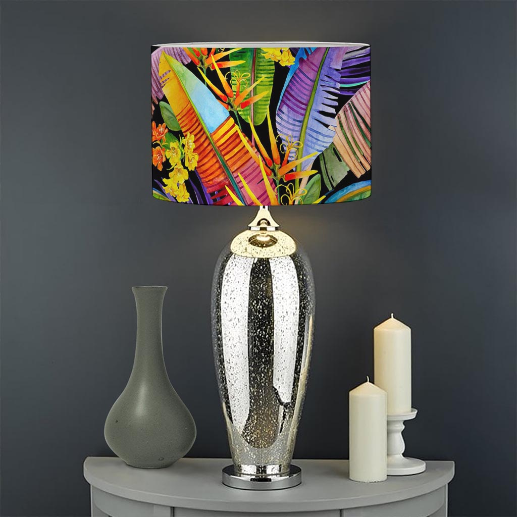 Colorful Leaves Tropical Pattern Print Drum Lamp Shade