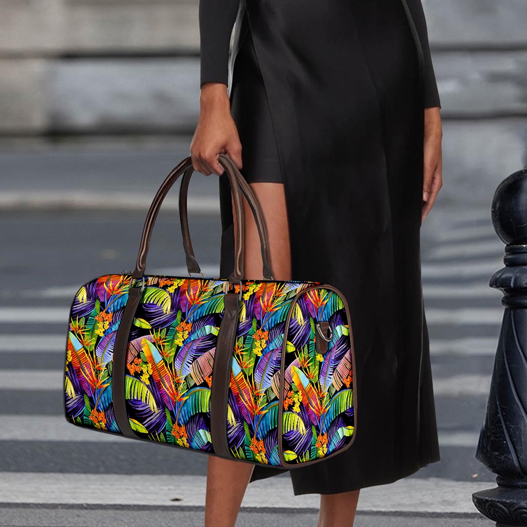 Colorful Leaves Tropical Pattern Print Duffle Bag
