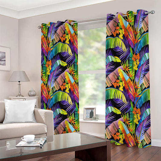 Colorful Leaves Tropical Pattern Print Extra Wide Grommet Curtains