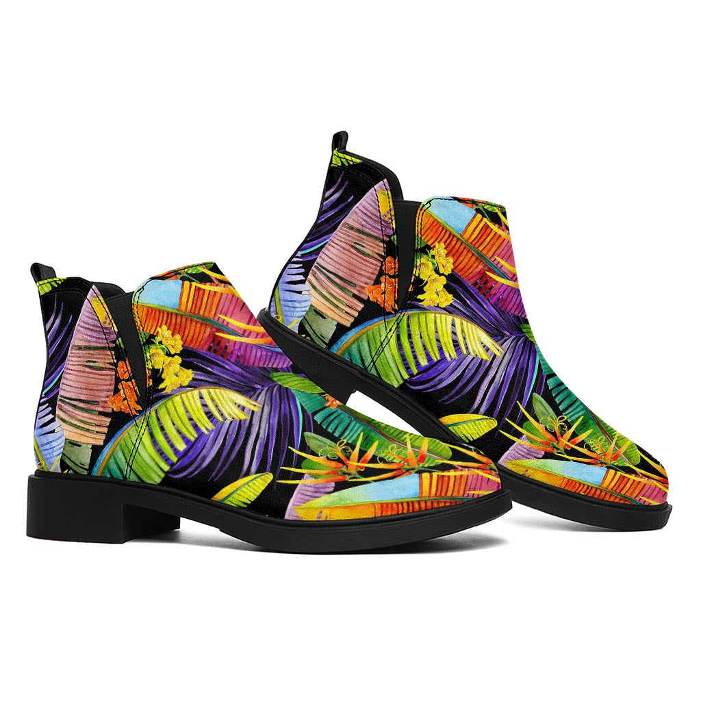 Colorful Leaves Tropical Pattern Print Flat Ankle Boots