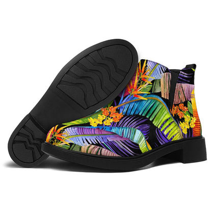 Colorful Leaves Tropical Pattern Print Flat Ankle Boots
