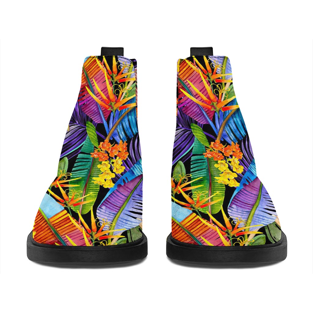 Colorful Leaves Tropical Pattern Print Flat Ankle Boots