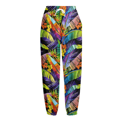Colorful Leaves Tropical Pattern Print Fleece Lined Knit Pants