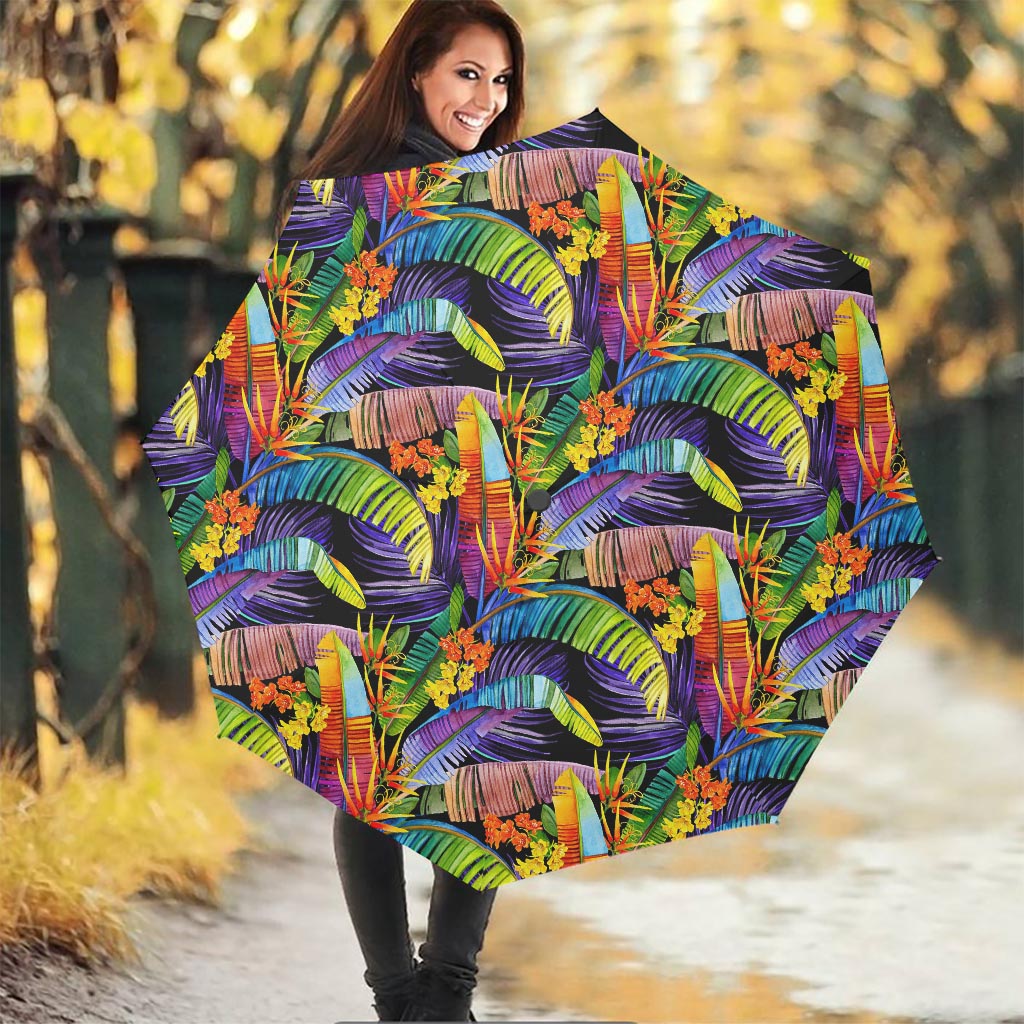 Colorful Leaves Tropical Pattern Print Foldable Umbrella
