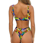 Colorful Leaves Tropical Pattern Print Front Bow Tie Bikini