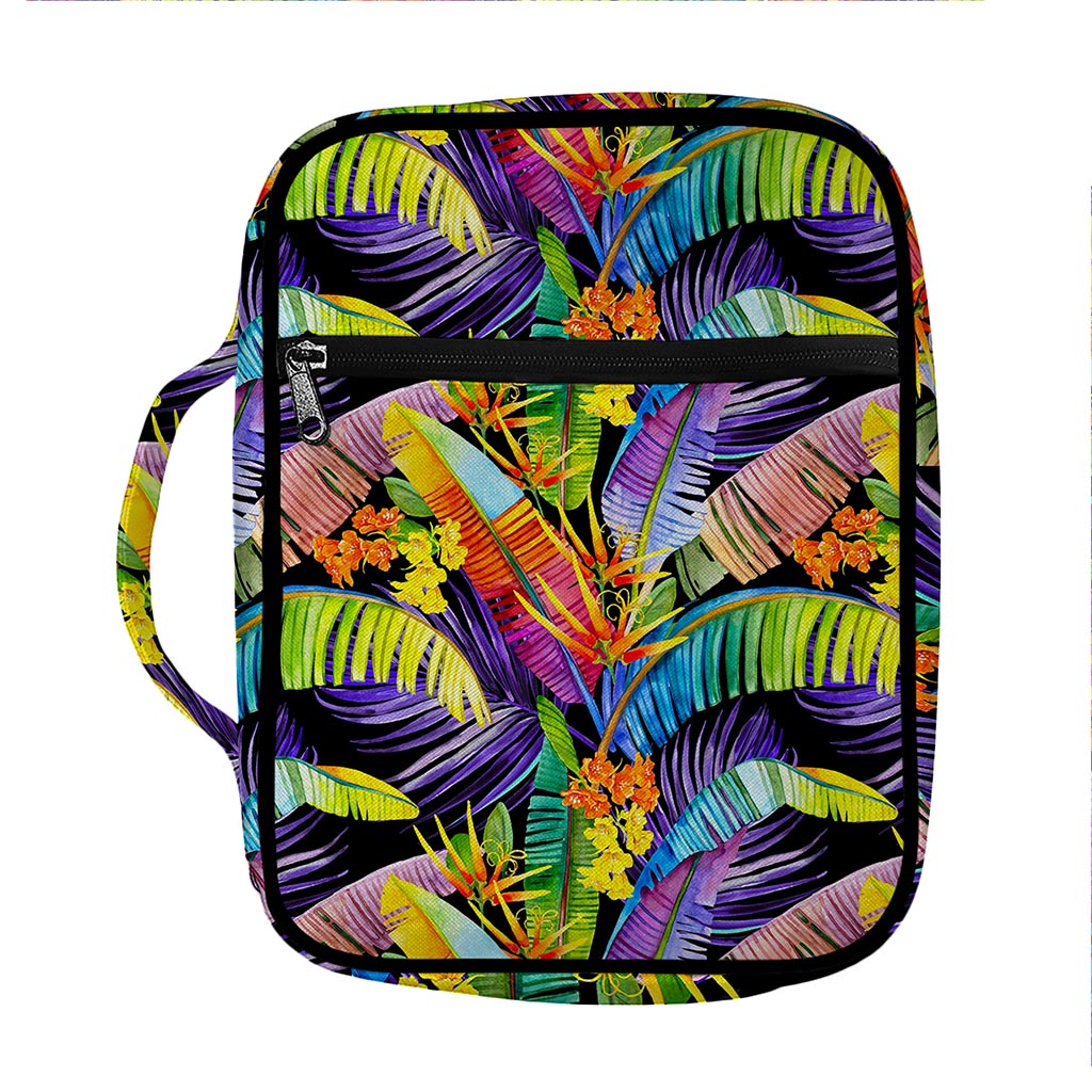 Colorful Leaves Tropical Pattern Print Front Pocket Bible Bag