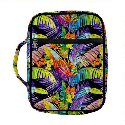 Colorful Leaves Tropical Pattern Print Front Pocket Bible Bag