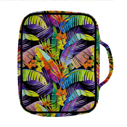 Colorful Leaves Tropical Pattern Print Front Pocket Bible Bag