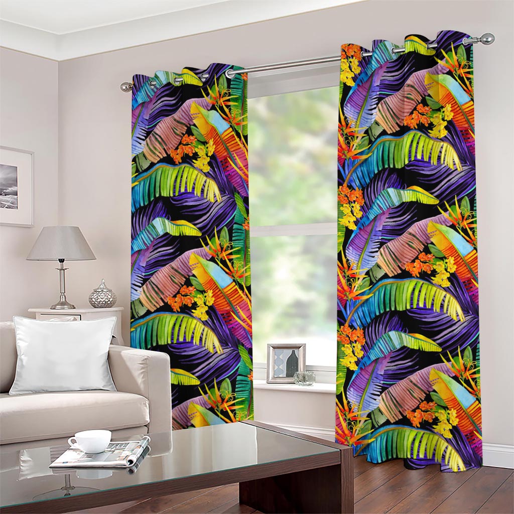 Colorful Leaves Tropical Pattern Print Grommet Curtains