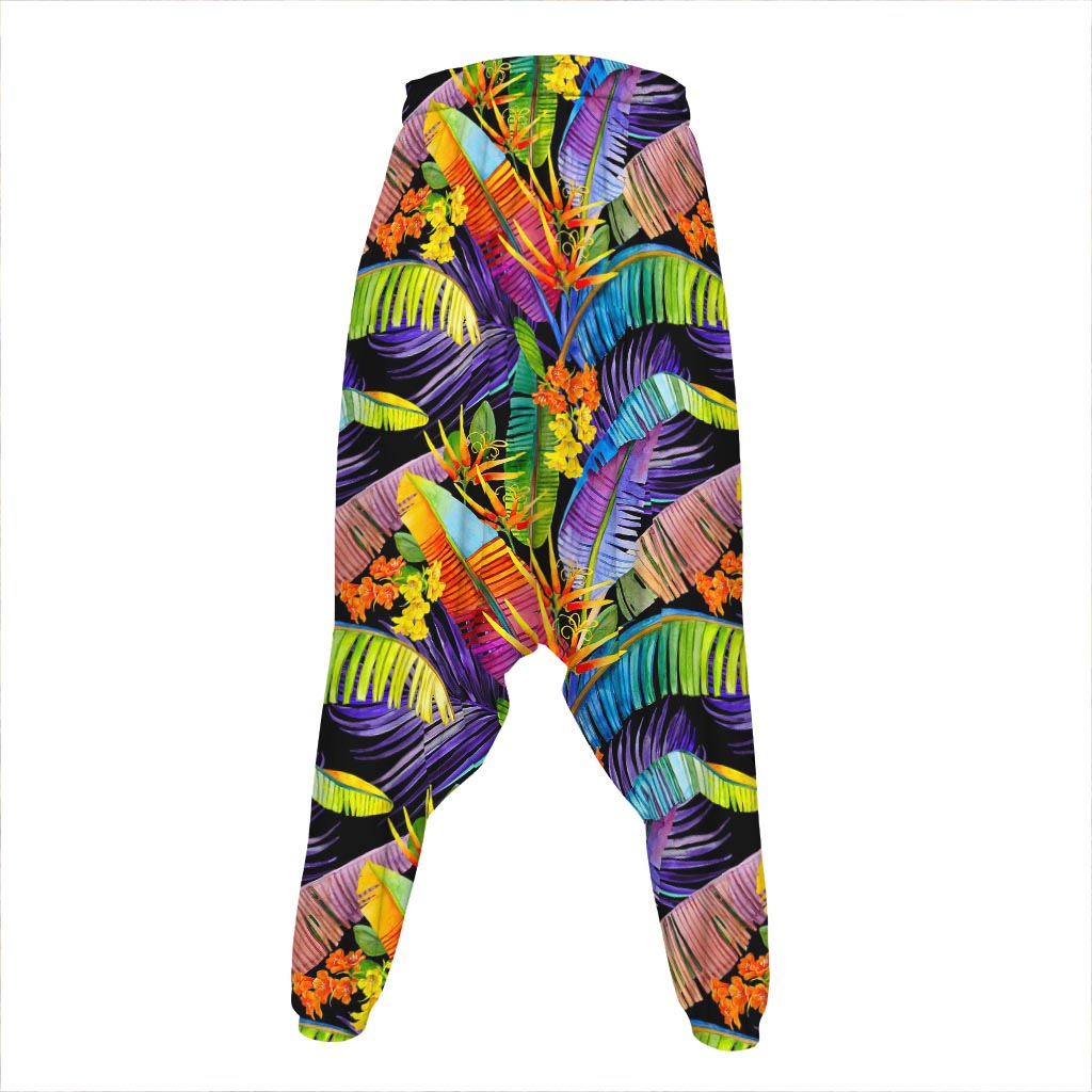Colorful Leaves Tropical Pattern Print Hammer Pants
