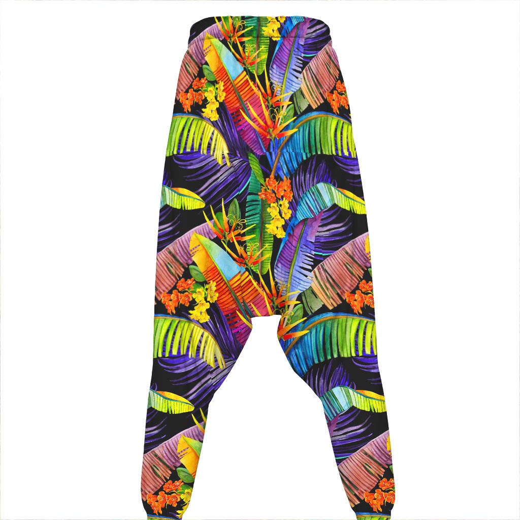 Colorful Leaves Tropical Pattern Print Hammer Pants