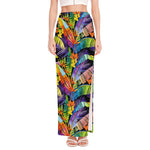 Colorful Leaves Tropical Pattern Print High Slit Maxi Skirt