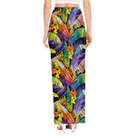 Colorful Leaves Tropical Pattern Print High Slit Maxi Skirt
