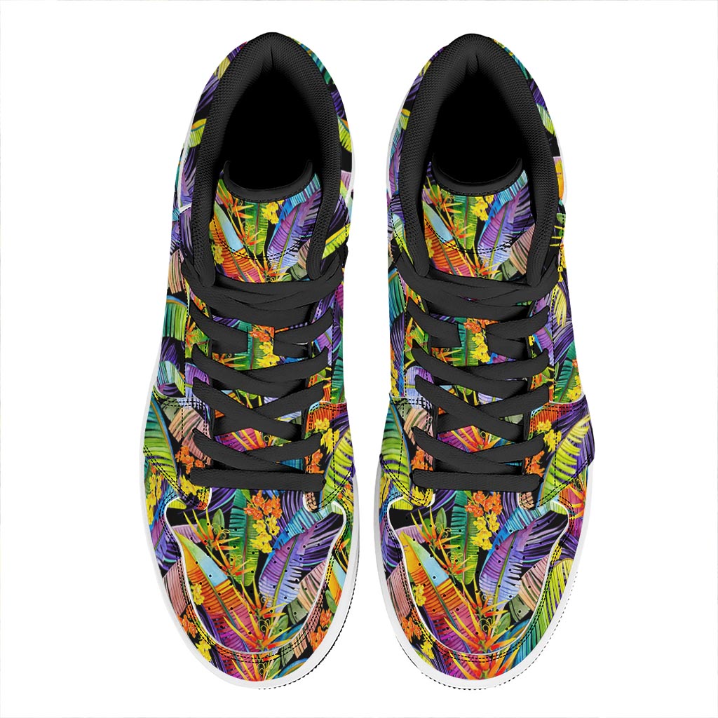 Colorful Leaves Tropical Pattern Print High Top Leather Sneakers