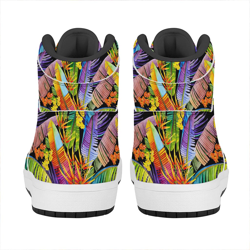 Colorful Leaves Tropical Pattern Print High Top Leather Sneakers