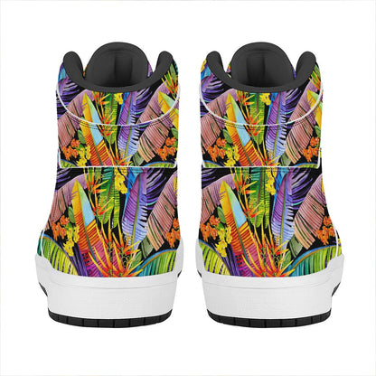 Colorful Leaves Tropical Pattern Print High Top Leather Sneakers