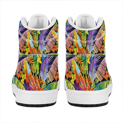 Colorful Leaves Tropical Pattern Print High Top Leather Sneakers