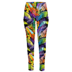 Colorful Leaves Tropical Pattern Print High-Waisted Pocket Leggings