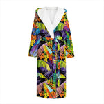Colorful Leaves Tropical Pattern Print Hooded Bathrobe