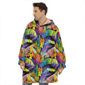 Colorful Leaves Tropical Pattern Print Hoodie Blanket