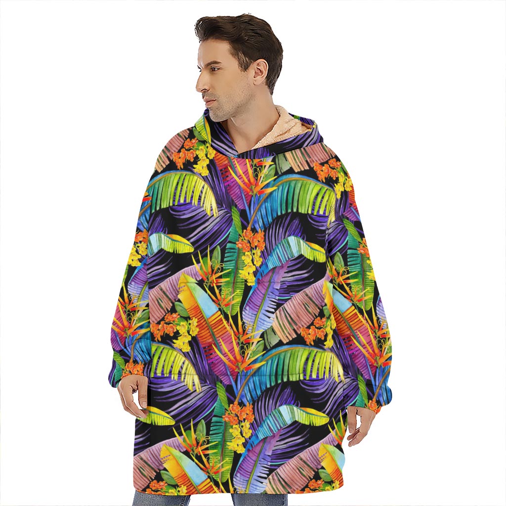 Colorful Leaves Tropical Pattern Print Hoodie Blanket