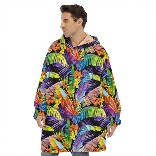 Colorful Leaves Tropical Pattern Print Hoodie Blanket