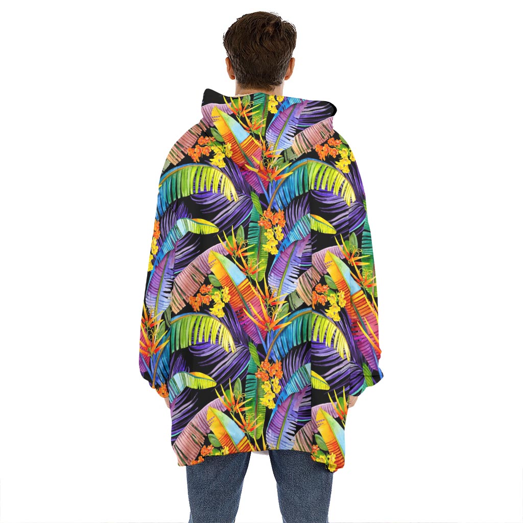 Colorful Leaves Tropical Pattern Print Hoodie Blanket