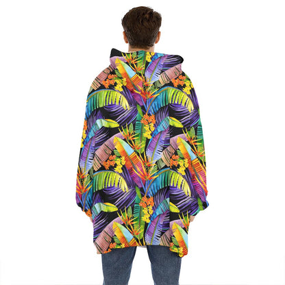 Colorful Leaves Tropical Pattern Print Hoodie Blanket