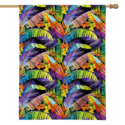 Colorful Leaves Tropical Pattern Print House Flag