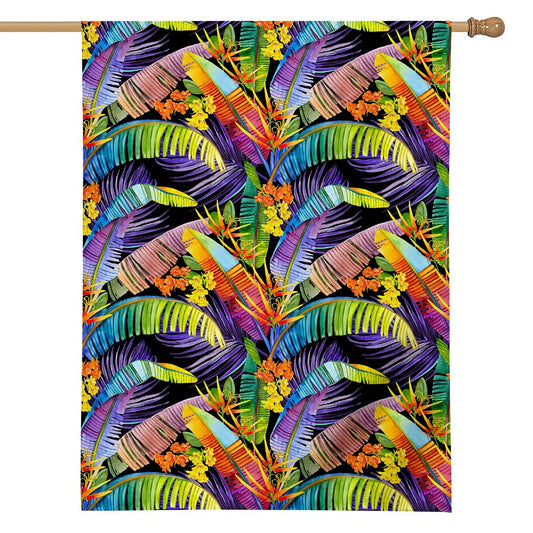 Colorful Leaves Tropical Pattern Print House Flag