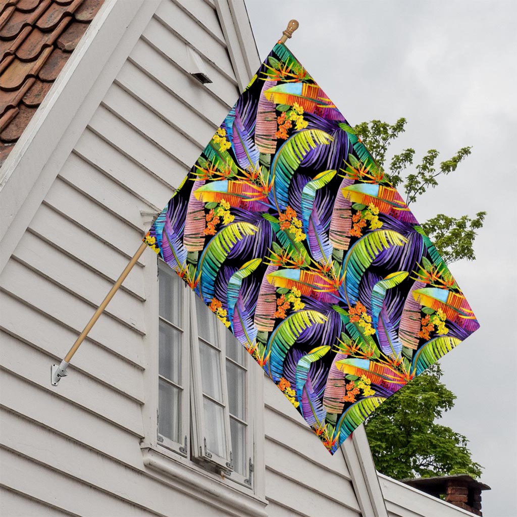 Colorful Leaves Tropical Pattern Print House Flag