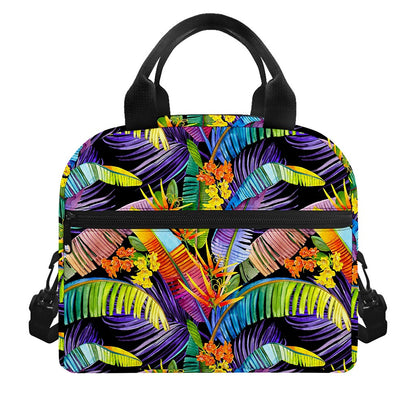 Colorful Leaves Tropical Pattern Print Insulated Lunch Bag