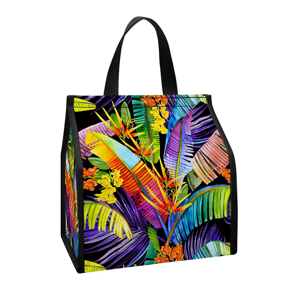 Colorful Leaves Tropical Pattern Print Insulated Lunch Tote