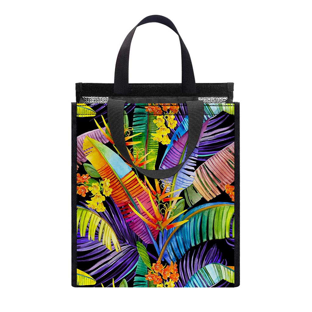 Colorful Leaves Tropical Pattern Print Insulated Lunch Tote