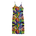 Colorful Leaves Tropical Pattern Print Jersey Midi Cami Dress
