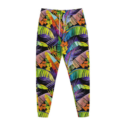 Colorful Leaves Tropical Pattern Print Jogger Pants