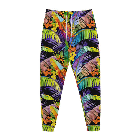 Colorful Leaves Tropical Pattern Print Jogger Pants