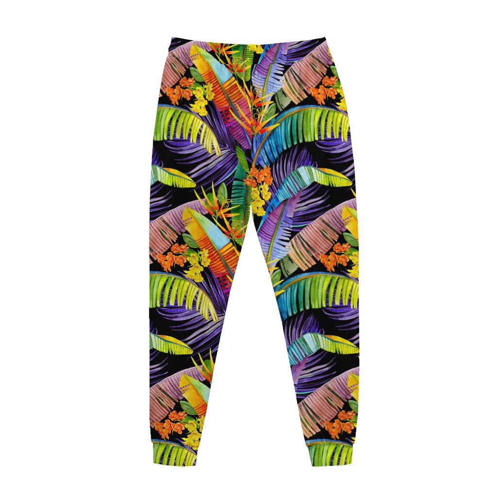 Colorful Leaves Tropical Pattern Print Jogger Pants