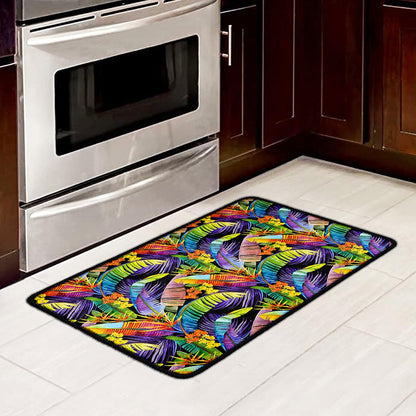 Colorful Leaves Tropical Pattern Print Kitchen Mat