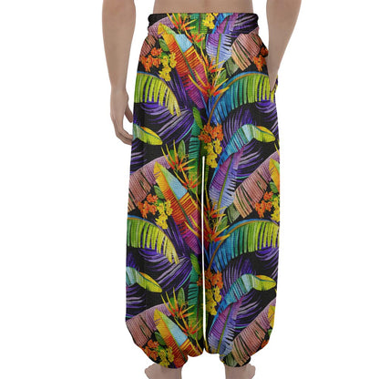 Colorful Leaves Tropical Pattern Print Lantern Pants
