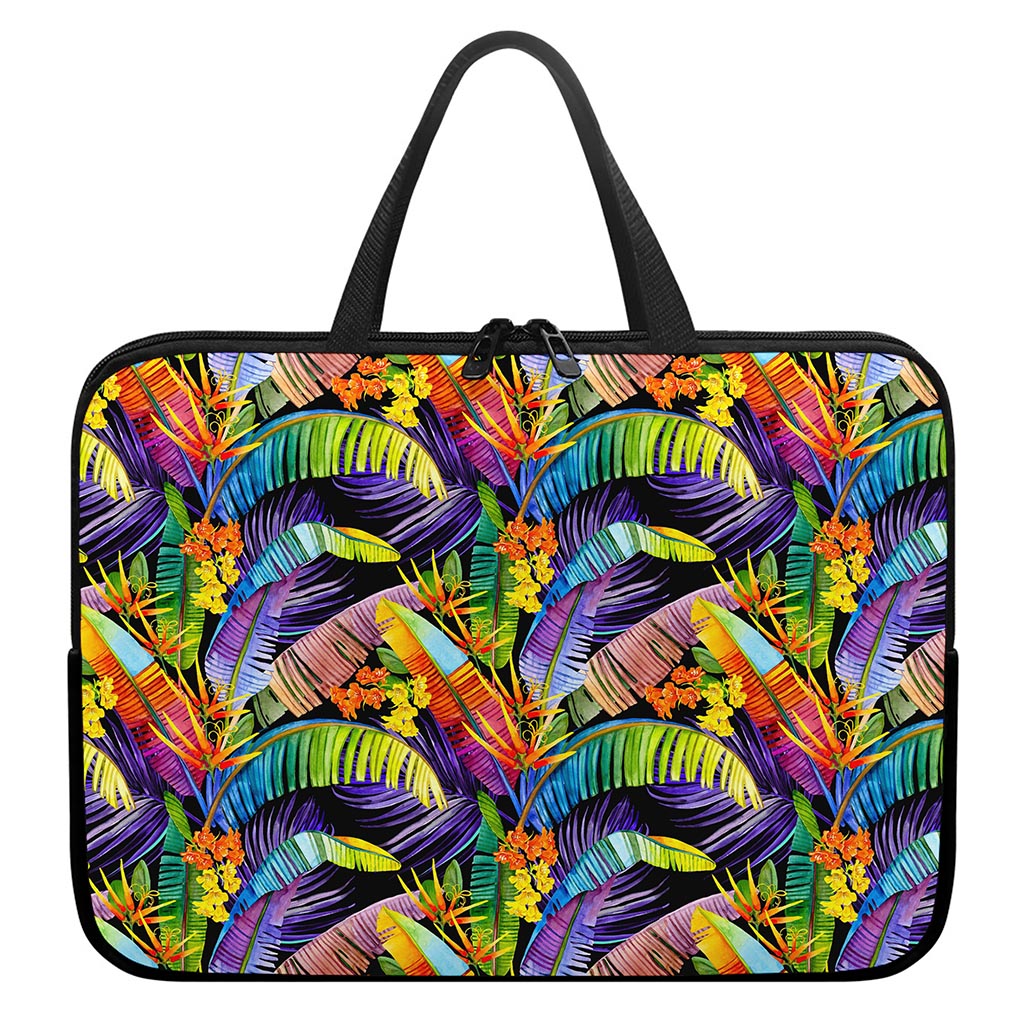 Colorful Leaves Tropical Pattern Print Laptop Sleeve With Handle