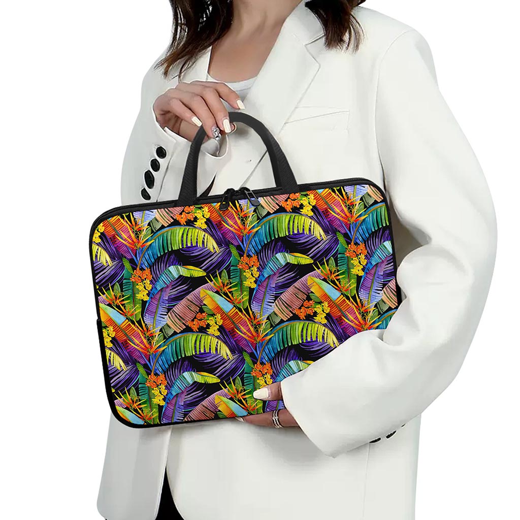 Colorful Leaves Tropical Pattern Print Laptop Sleeve With Handle