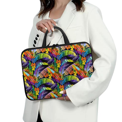 Colorful Leaves Tropical Pattern Print Laptop Sleeve With Handle