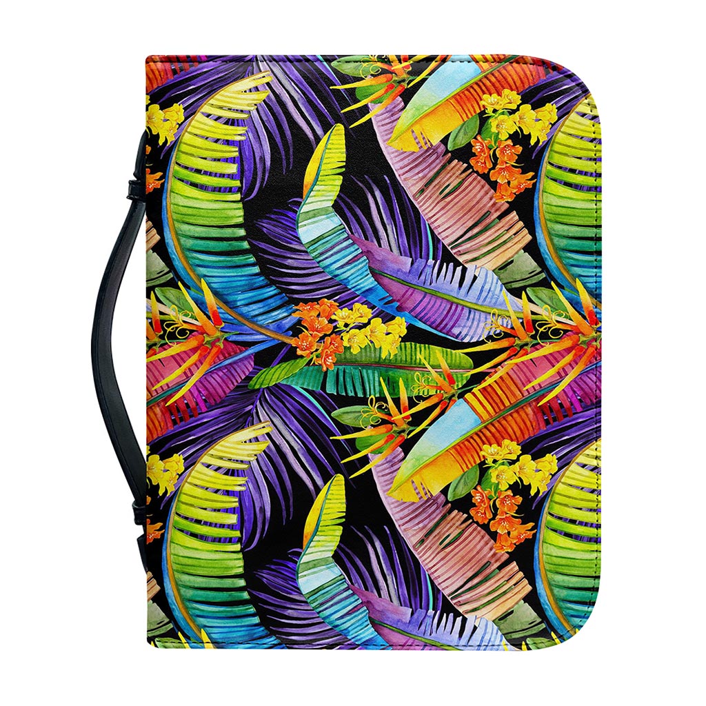 Colorful Leaves Tropical Pattern Print Leather Bible Cover